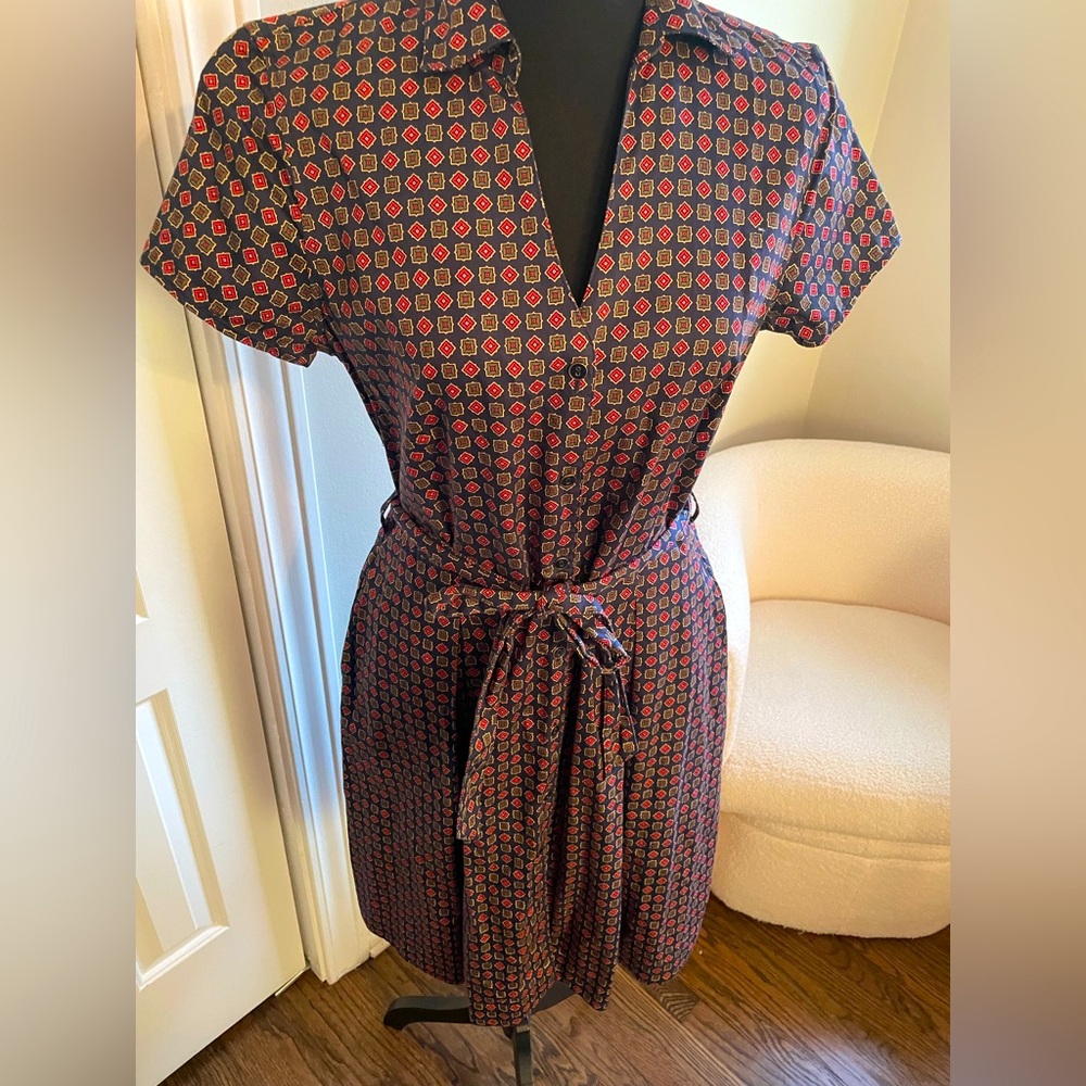 Brooks Brothers Navy Mini Dress with Red Geometric Motif
